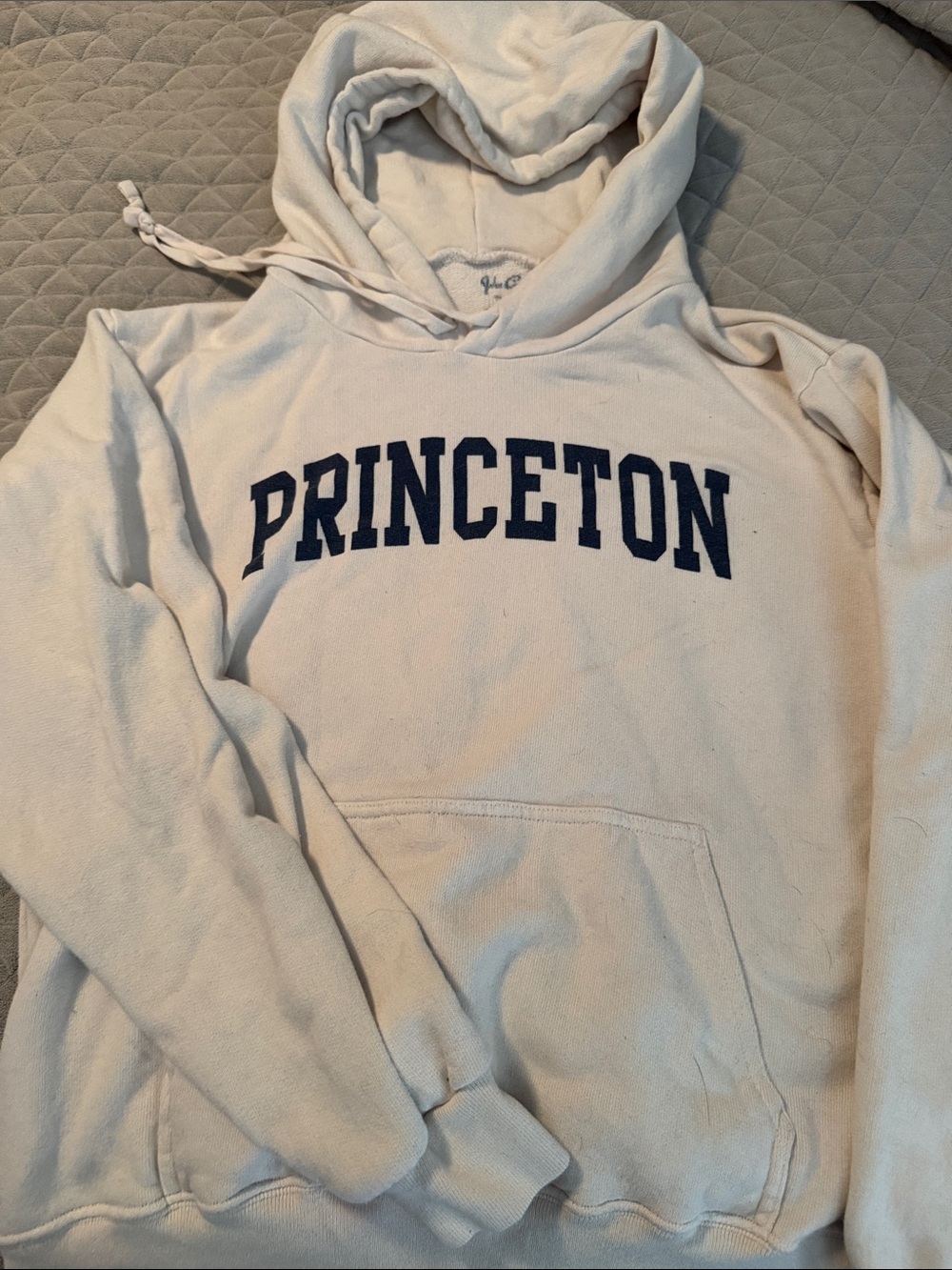 Brandy Melville Cream Hoodie with Navy Princeton Lettering
